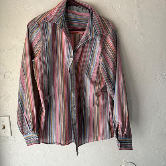 Foxcroft Striped Button-Up Shirt Colorful Stripes Long Sleeve, Wrinkle Free - Picture 1 of 7